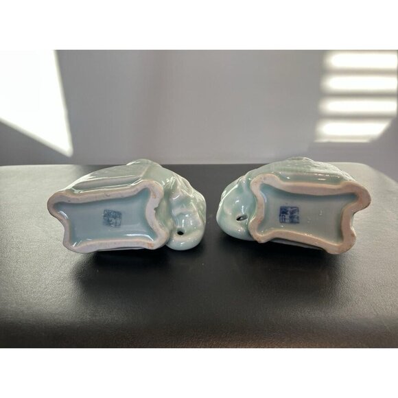 Celadon Ceramic Asian Elephant Candle Holders Vintage, Pair - Picture 4 of 8